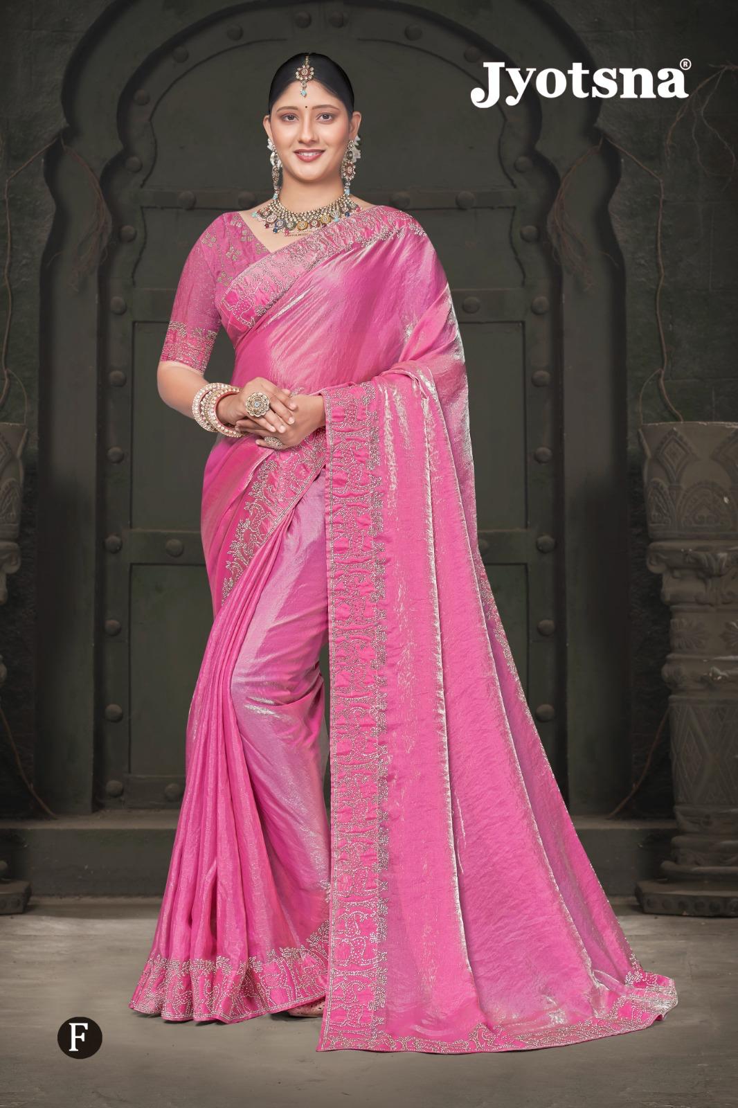 FENDY CRUSH EBRODIERY SAREE- Hot Pink
