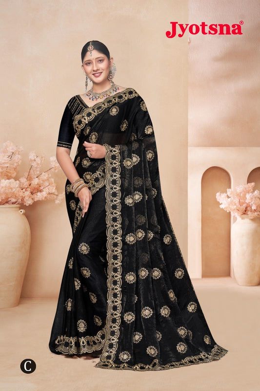 FENDY CRUSH EBRODIERY SAREE- Black