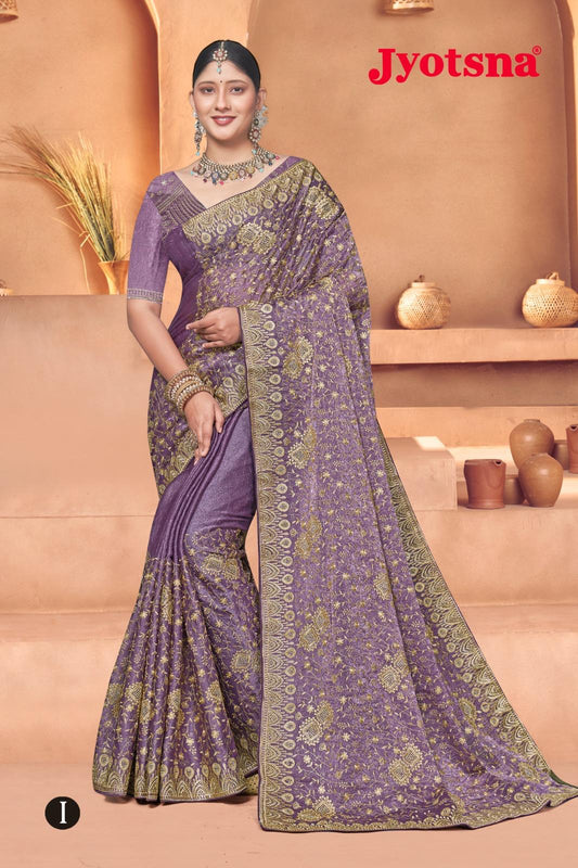 FENDY CRUSH EBRODIERY SAREE- violet