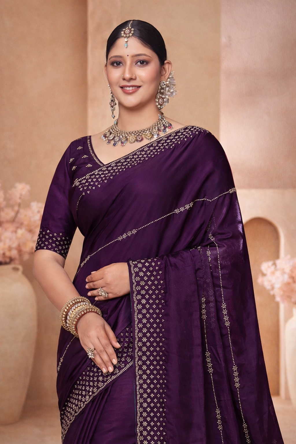FENDY CRUSH EBRODIERY SAREE- lavendar