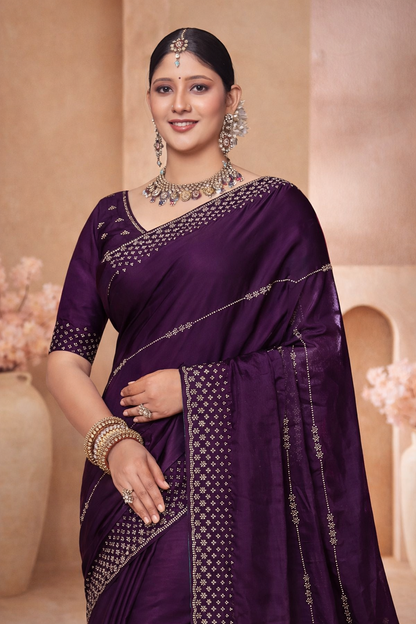 FENDY CRUSH EBRODIERY SAREE- lavendar
