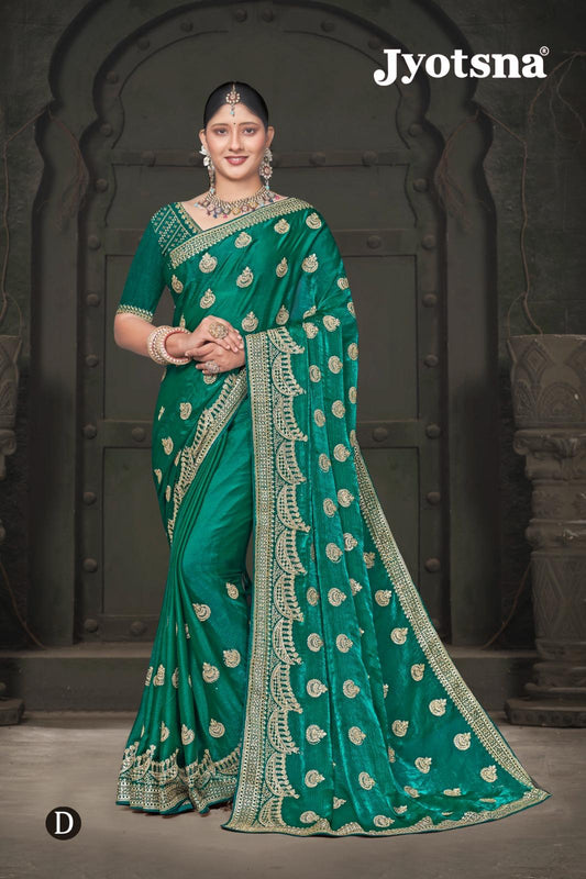 FENDY CRUSH EBRODIERY SAREE- Dark Green