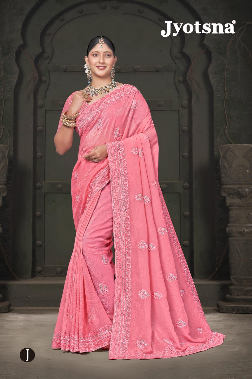 FENDY CRUSH EBRODIERY SAREE- LIGHT PINK