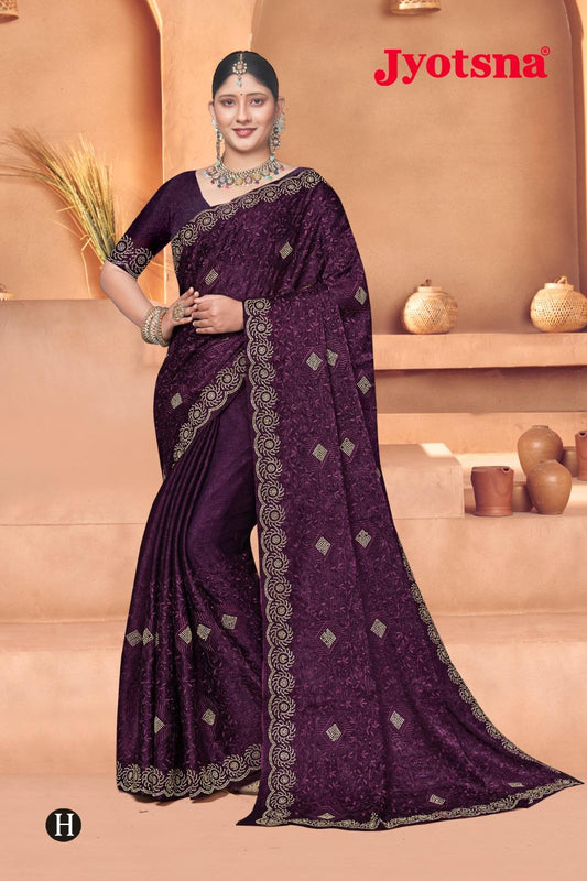 FENDY CRUSH EBRODIERY SAREE- Purple
