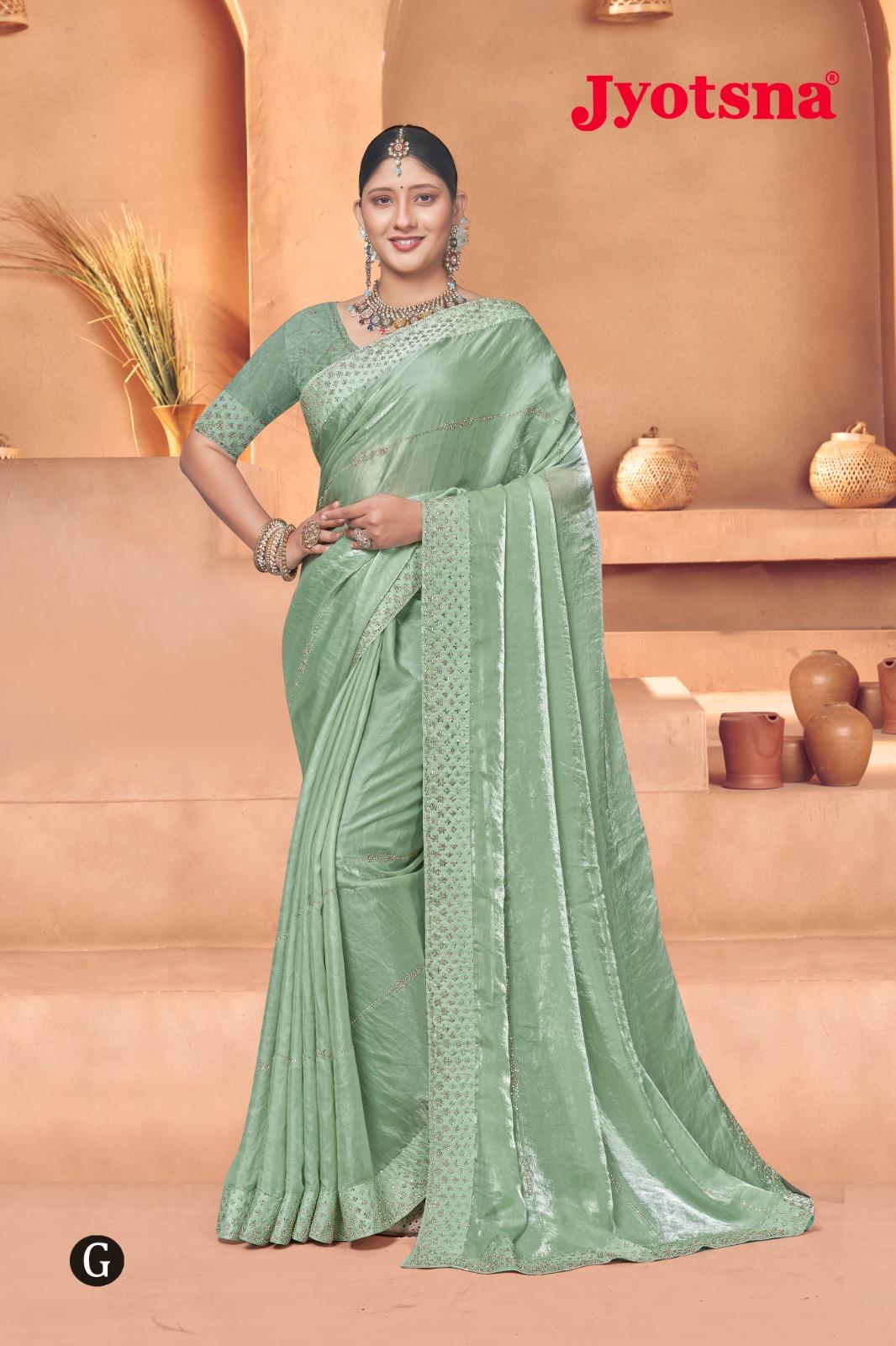 FENDY CRUSH EBRODIERY SAREE- light green
