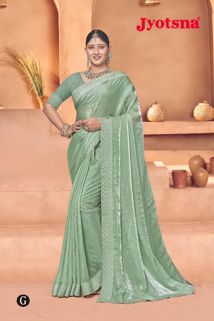FENDY CRUSH EBRODIERY SAREE- light green