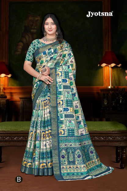 Kalamkari Silk Saree - sky blue