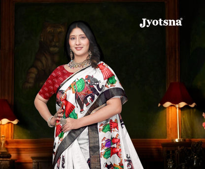 Kalamkari Silk Saree - white